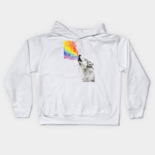 Wolf Howling Rainbow Kids Hoodie